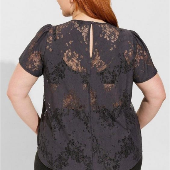 🆕 Torrid NWT Plus 0 0X Gray Abbey Lace Babydoll Top Blouse Shirt NEW - Picture 4 of 7